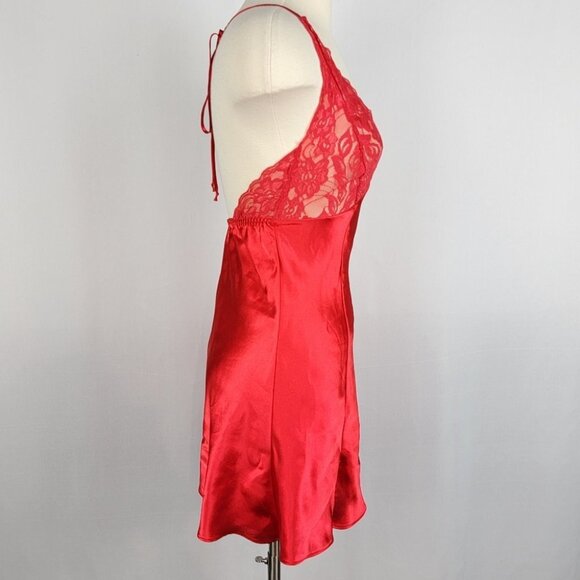 Vtg Fredericks of Hollywood Red Satin Lace Babydoll Slip Dress S Lingerie Pinup - Picture 6 of 15
